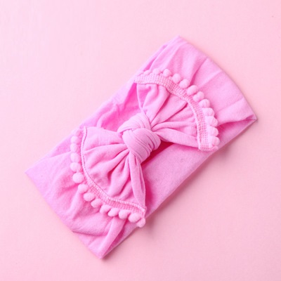 WIDE NYLON BABY HEADBAND WITH POM FRINGE BOW NS9552