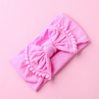 WIDE NYLON BABY HEADBAND WITH POM FRINGE BOW NS9552