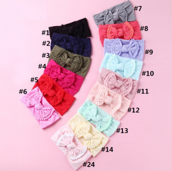 WIDE NYLON BABY HEADBAND WITH POM FRINGE BOW NS9552