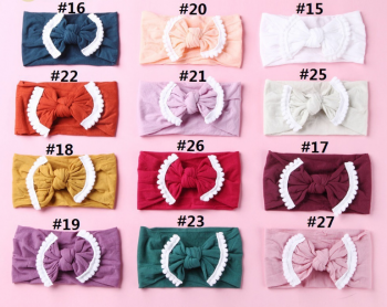 WIDE NYLON BABY HEADBAND WITH POM FRINGE BOW NS9552