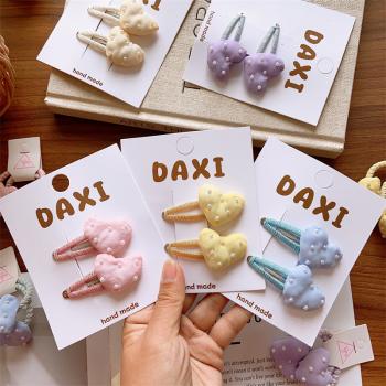 Embroidered heart-shaped barrette clip KL03