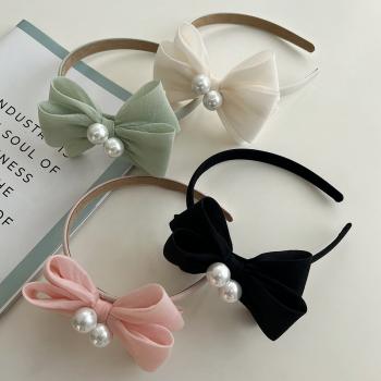 Solid Satin bow with pearl headbands MS0114